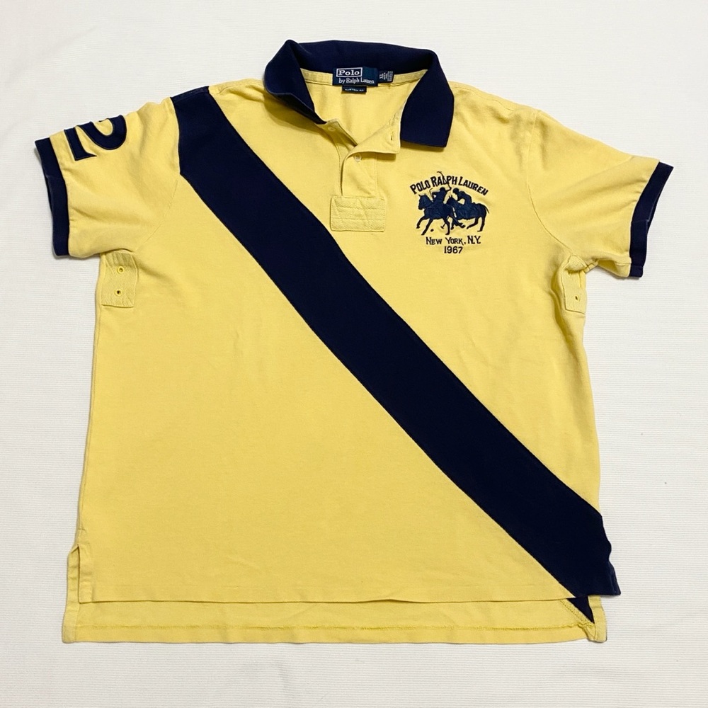 Polo Ralph Lauren Big Pony Yellow & Navy Blue Short Sleeve Striped Shirt